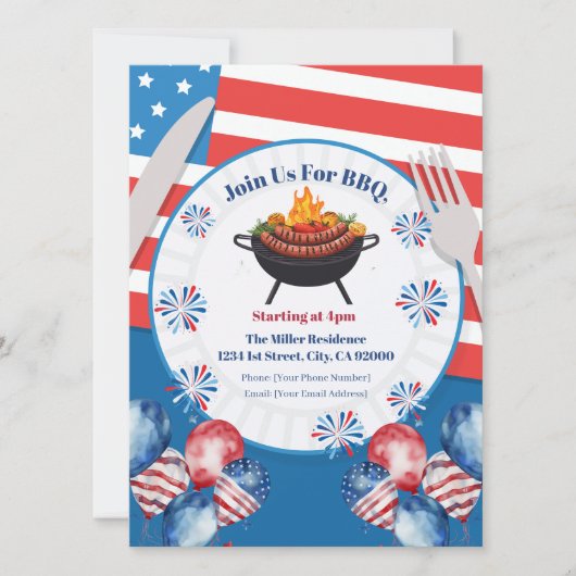 4th Of July BBQ Invitation, Party In USA Invite シーズンカード (正面)