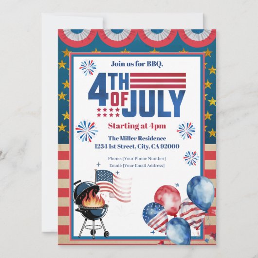 4th Of July BBQ Invitation, Party In USA Invite シーズンカード (正面)