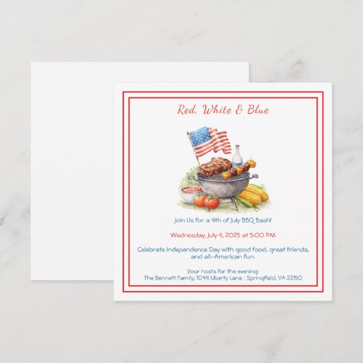 4th of July BBQ Invitation – Patriotic Backyard シーズンカード (正面/裏面)