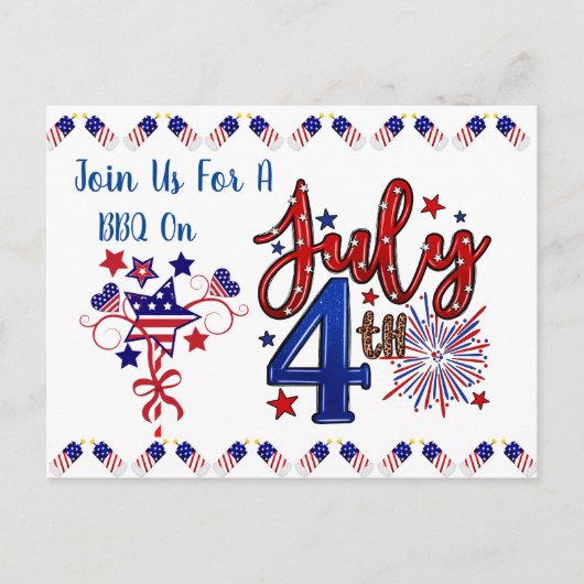 4th Of July BBQ Invite ポストカード (正面)