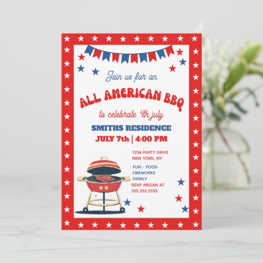 4th of July BBQ Party – ALL AMERICAN BBQ 招待状 (スタンド正面)
