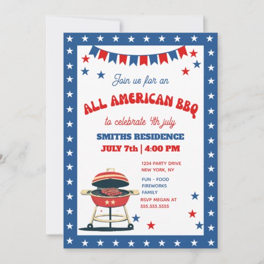 4th of July BBQ Party – ALL AMERICAN BBQ 招待状 (正面)