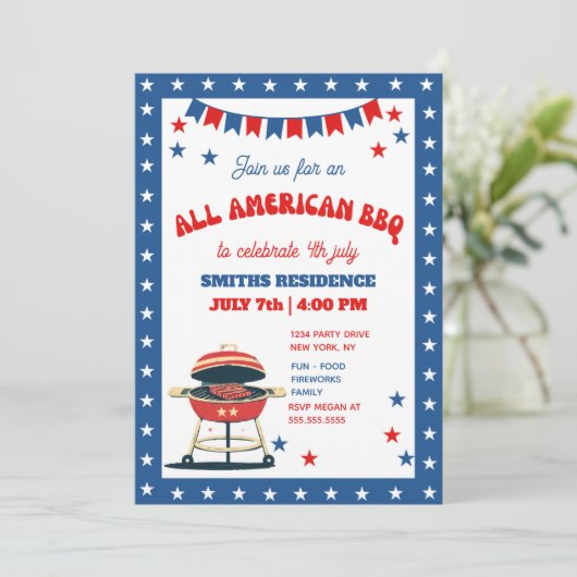 4th of July BBQ Party – ALL AMERICAN BBQ 招待状 (スタンド正面)