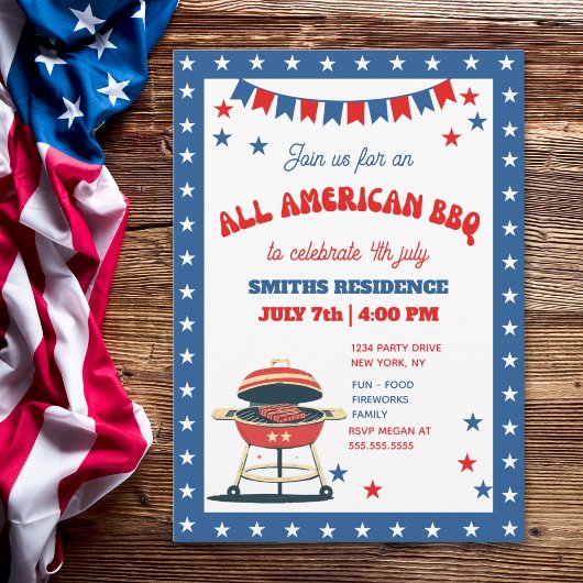 4th of July BBQ Party – ALL AMERICAN BBQ 招待状