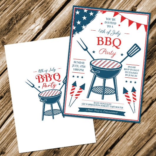 4th of July BBQ Party Invitation 招待状