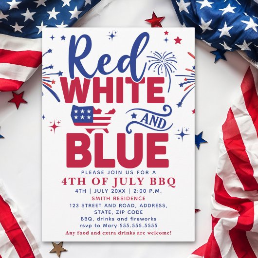 4th of July BBQ - Red, White, and Blue Celebration 招待状
