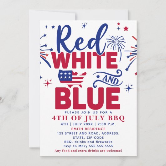 4th of July BBQ - Red, White, and Blue Celebration 招待状 (正面)