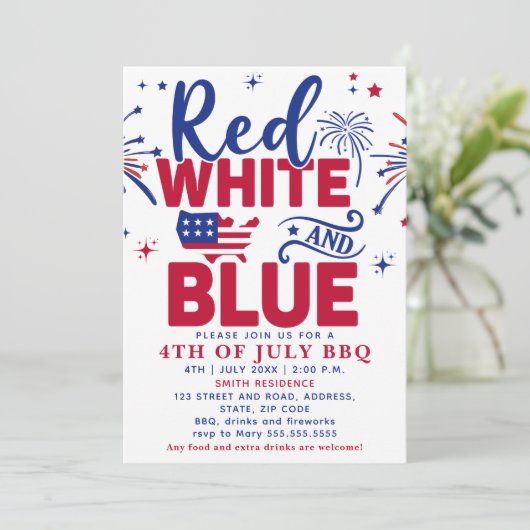4th of July BBQ - Red, White, and Blue Celebration 招待状 (スタンド正面)