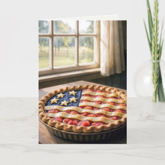 4th of July Birthday with American Flag Pie カード (正面)