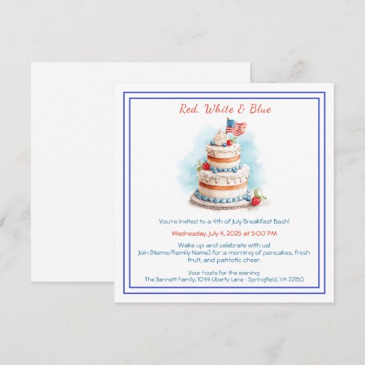 4th of July Breakfast Invitation – Patriotic  シーズンカード (正面/裏面)