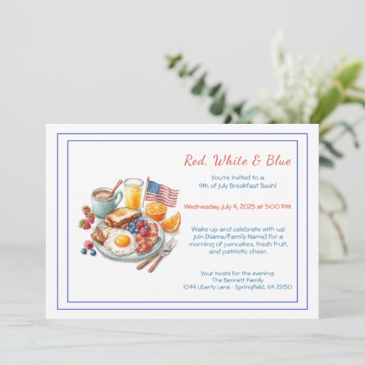 4th of July Breakfast Invitation – Patriotic  招待状 (スタンド正面)