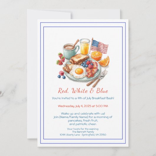 4th of July Breakfast Invitation – Patriotic  招待状 (正面)