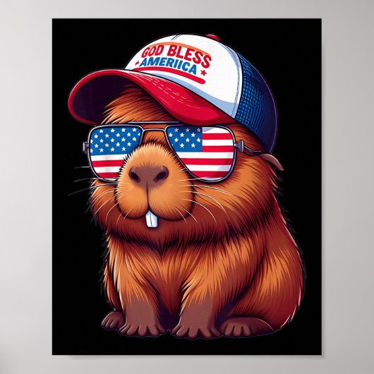 4th Of July Capybara – God Bless America Hat And P ポスター (正面)
