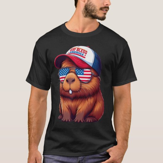 4th Of July Capybara – God Bless America Hat And P Tシャツ (正面)