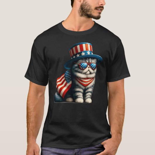 4th of July Cat American Flag Cat Lover Meowica In Tシャツ (正面)