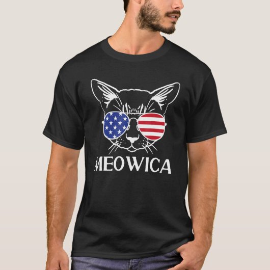 4th of July Cat American Flag Sunglasses USA Meowi Tシャツ (正面)