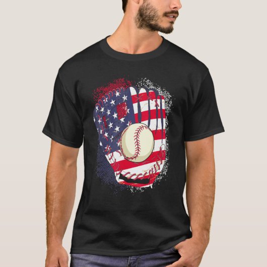 4th Of July Catcher Baseball Player US Flag Sport  Tシャツ (正面)