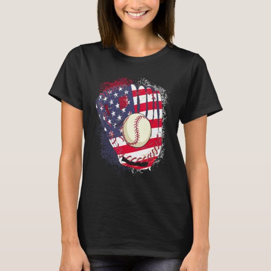 4th Of July Catcher Baseball Player US Flag Sport Tシャツ (正面)