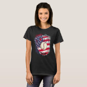 4th Of July Catcher Baseball Player US Flag Sport Tシャツ (正面フル)