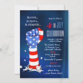 4th of July Celebration American Flag Fist 招待状