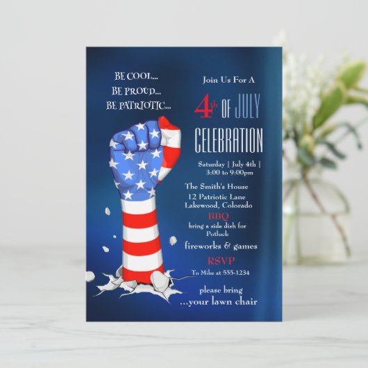 4th of July Celebration American Flag Fist 招待状 (スタンド正面)