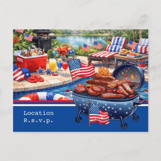 4th of July Celebration Barbecue Party invitation ポストカード (正面)