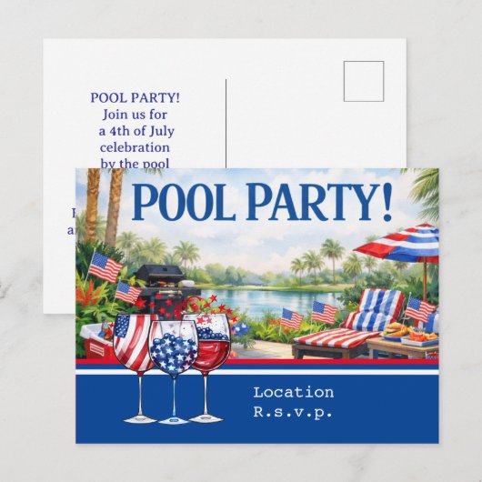 4th of July Celebration Barbecue Pool Party  ポストカード (正面/裏面)