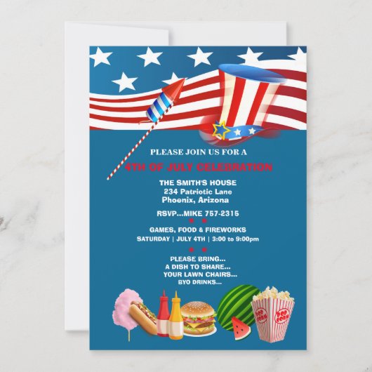 4th of July Celebration Party Patriotic 招待状 (正面)