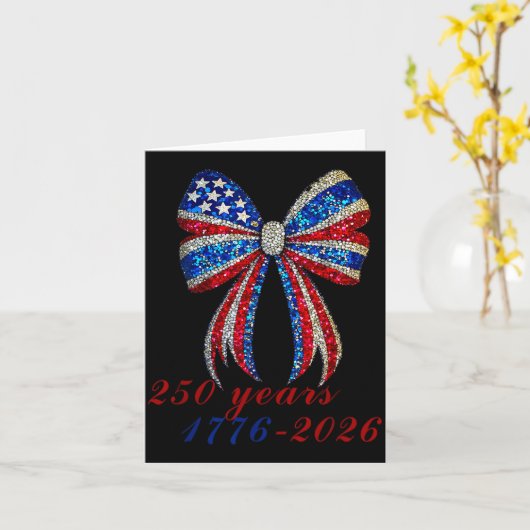 4th Of July Coquette American Flag Bow Funny Girls カード (黄色い花)