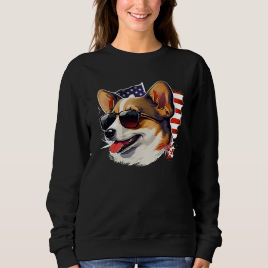 4th Of July Corgi American Flag Dog スウェットシャツ (正面)