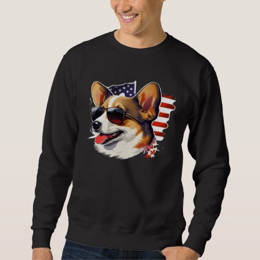 4th Of July Corgi American Flag Dog スウェットシャツ (正面)