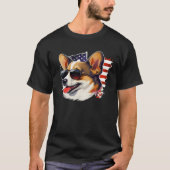 4th Of July Corgi American Flag Dog Tシャツ (正面)