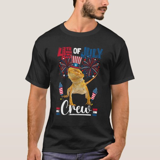 4th Of July Crew  Bearded Dragon Holding American  Tシャツ (正面)