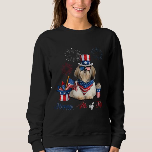 4th of July Cute American Flag Shih Tzu Dog Firew スウェットシャツ (正面)