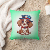 4th of July Cute Puppy With American Hat-71009 クッション (ブランケット)