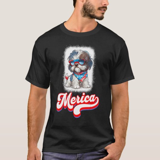 4th Of July Cute Shih Tzu Puppy Dog Tシャツ (正面)