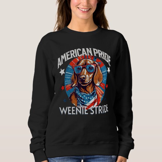 4th of July  Dachsund Weiner Dog Weenie USA Americ スウェットシャツ (正面)