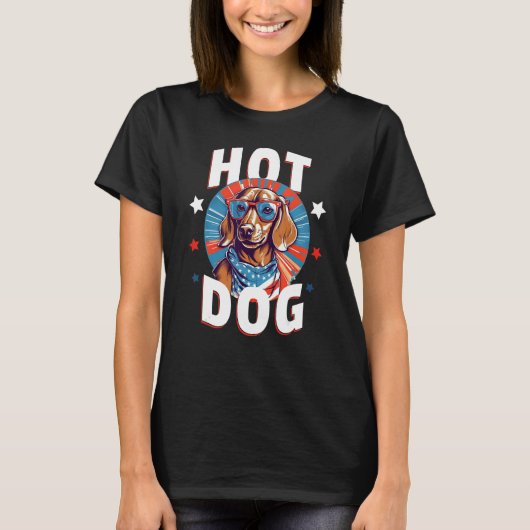 4th of July Dachsund Weiner Dog Weenie USA Americ Tシャツ (正面)