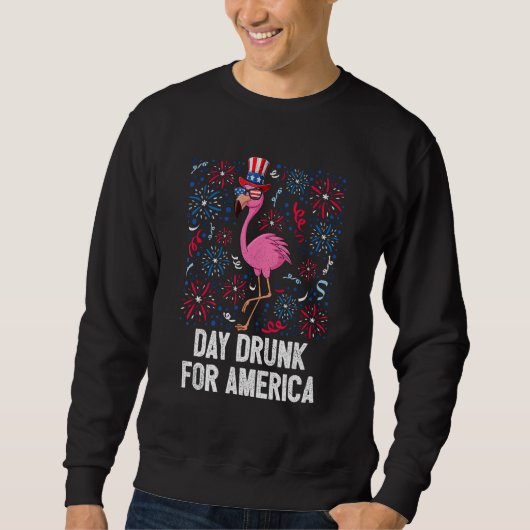 4th Of July Day Drunk Flamingo US Flag Freedom Pat スウェットシャツ (正面)
