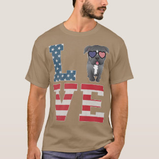 4th of July Decor Patriotic LOVE Pitbull Dog Ameri Tシャツ