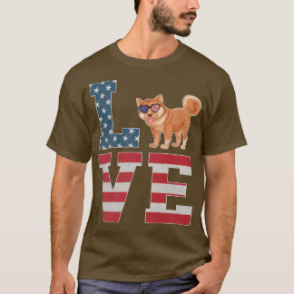 4th of July Decor Patriotic LOVE Shiba Inu Dog Ame Tシャツ