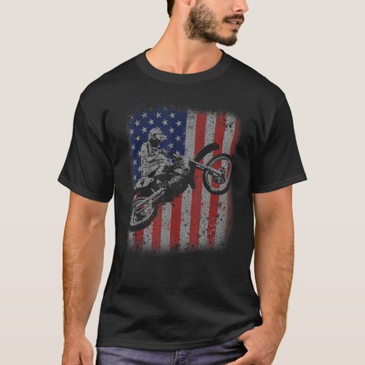 4th of July Dirt Bike Motocross American Flag MX Tシャツ (正面)