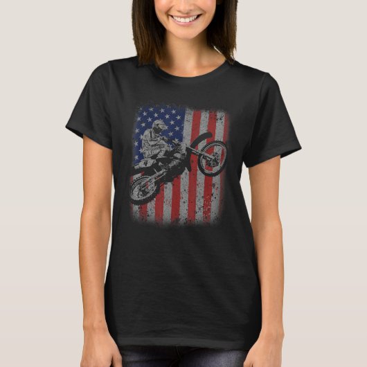 4th of July Dirt Bike Motocross American Flag MX Tシャツ (正面)