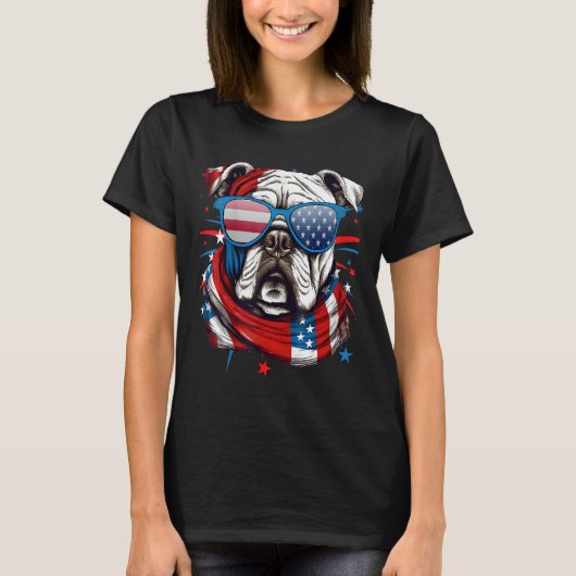 4th Of July Dog Bulldog American Flag Independence Tシャツ (正面)