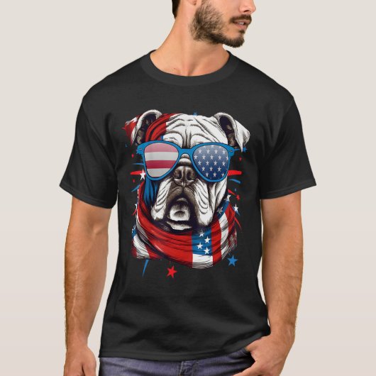 4th Of July Dog Bulldog American Flag Independence Tシャツ (正面)