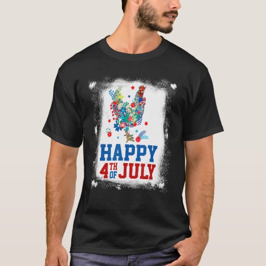 4th Of July Farmer Chicken Flower American Flag Pa Tシャツ (正面)