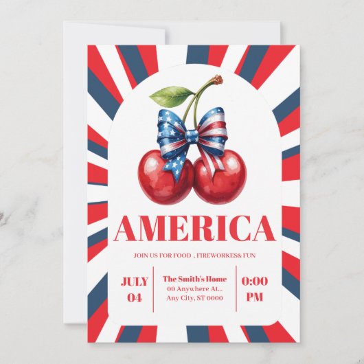 4th of July Fireworks Independence Day Party 招待状 (正面)