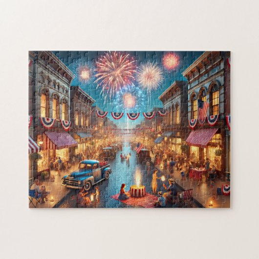 4th of July Fireworks Small Town Celebration ジグソーパズル (横)