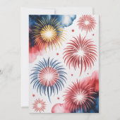 4th of July Fireworks | Watercolor Patriotic Art 案内状 (正面)