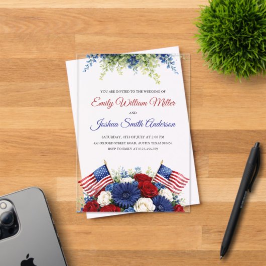 4th of July Flag Patriotic Wedding Invitation アクリル招待状 (インサイチュ (招待状))